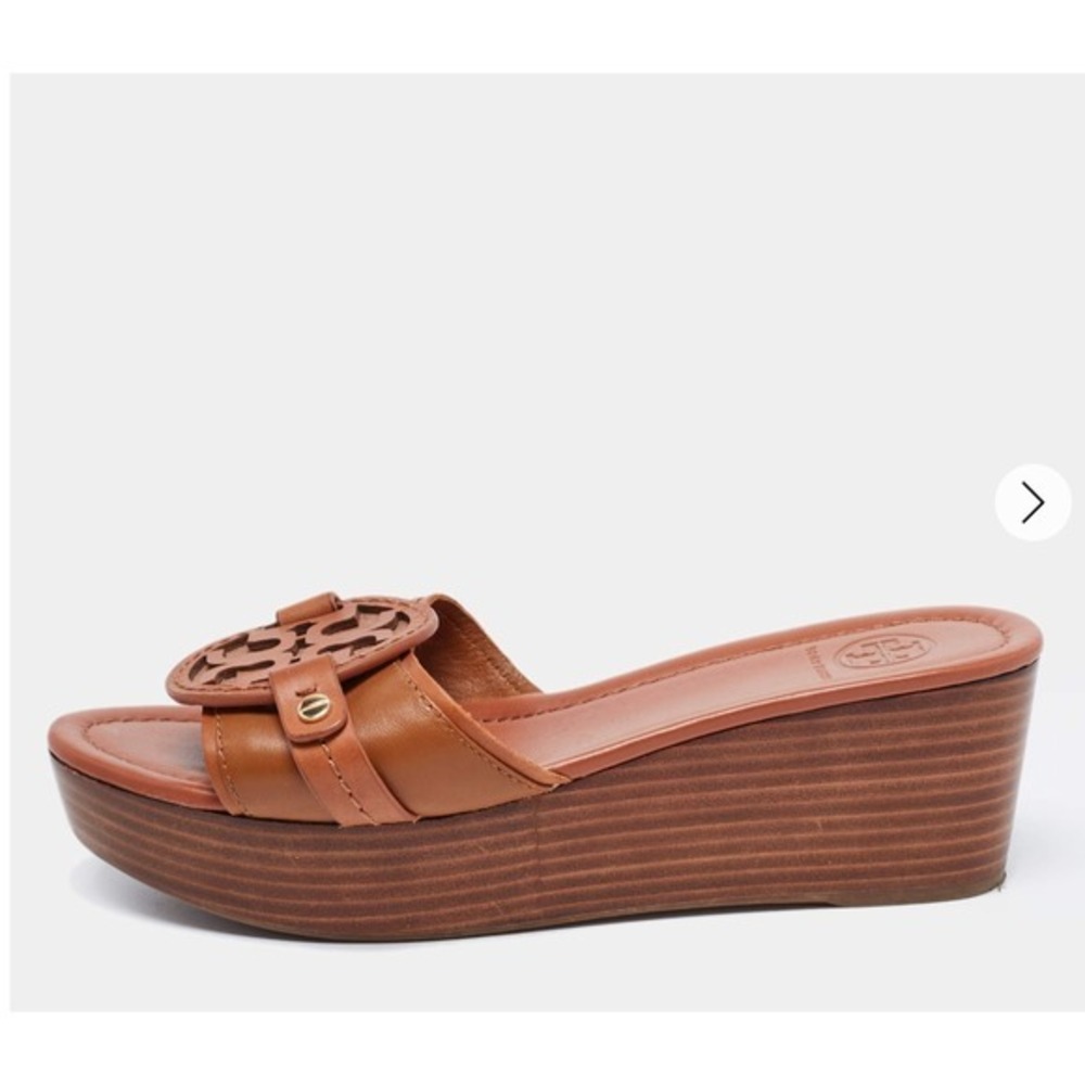 Tory‎ Burch Brown Leather Patti Platform Sandals-  Size 7.5